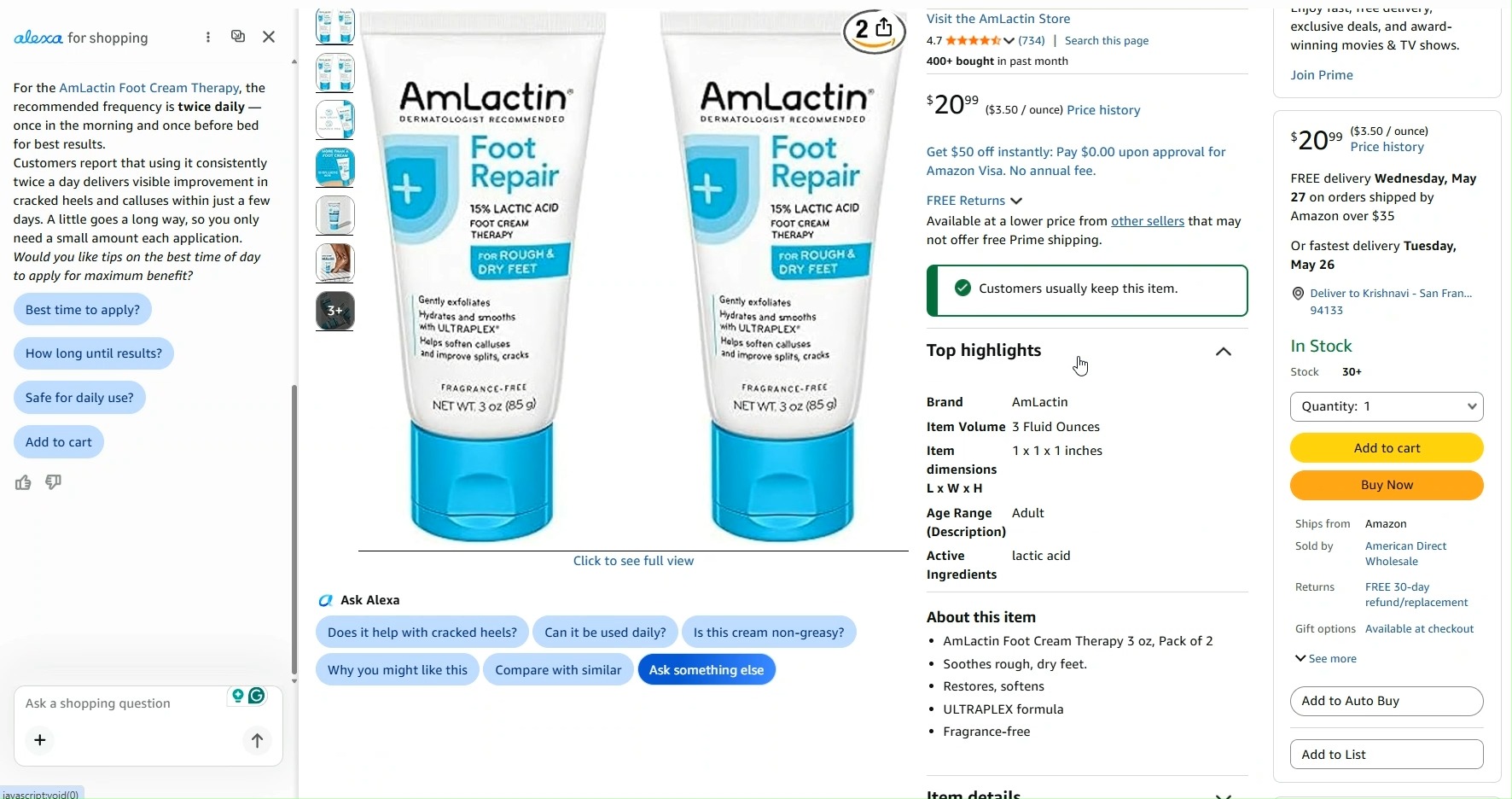 Amazon product page with Alexa for Shopping chat panel open