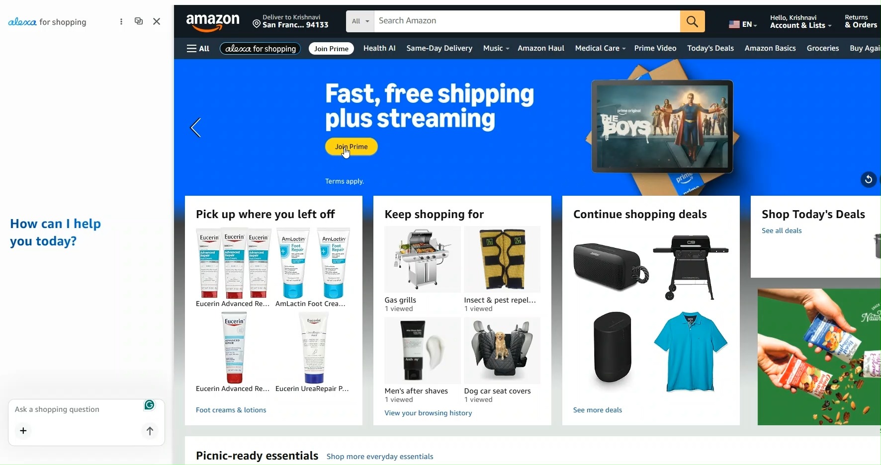 Amazon product page with Alexa for Shopping chat panel open