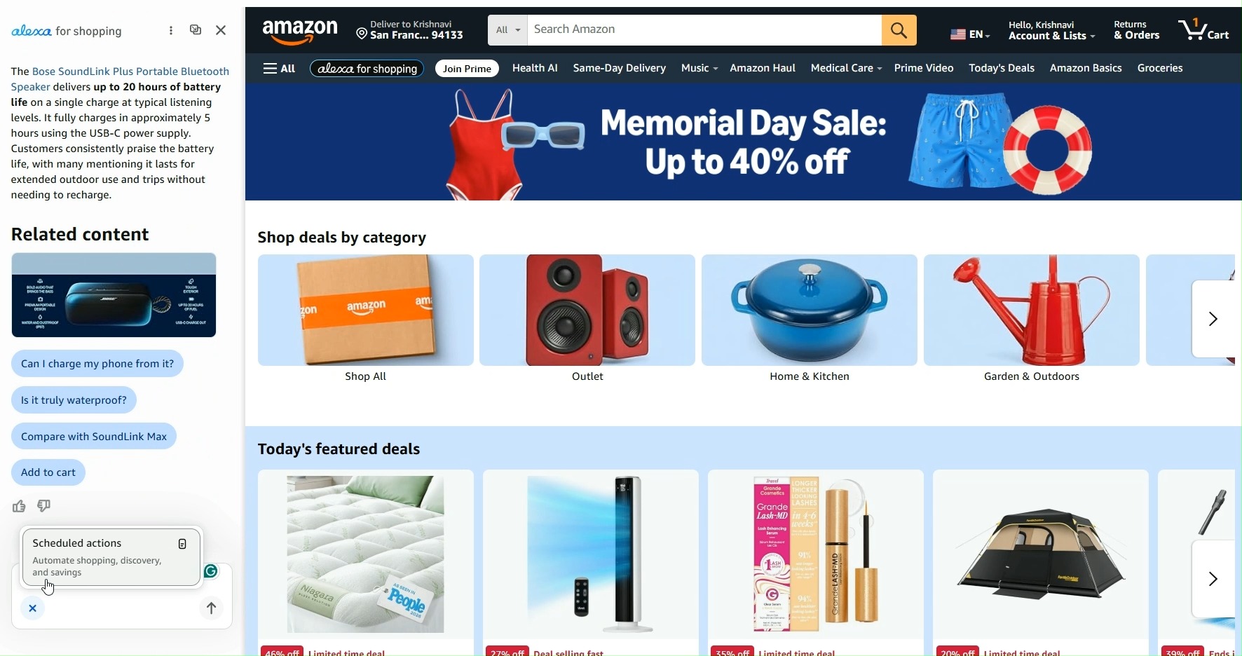 Amazon product page with Alexa for Shopping chat panel open
