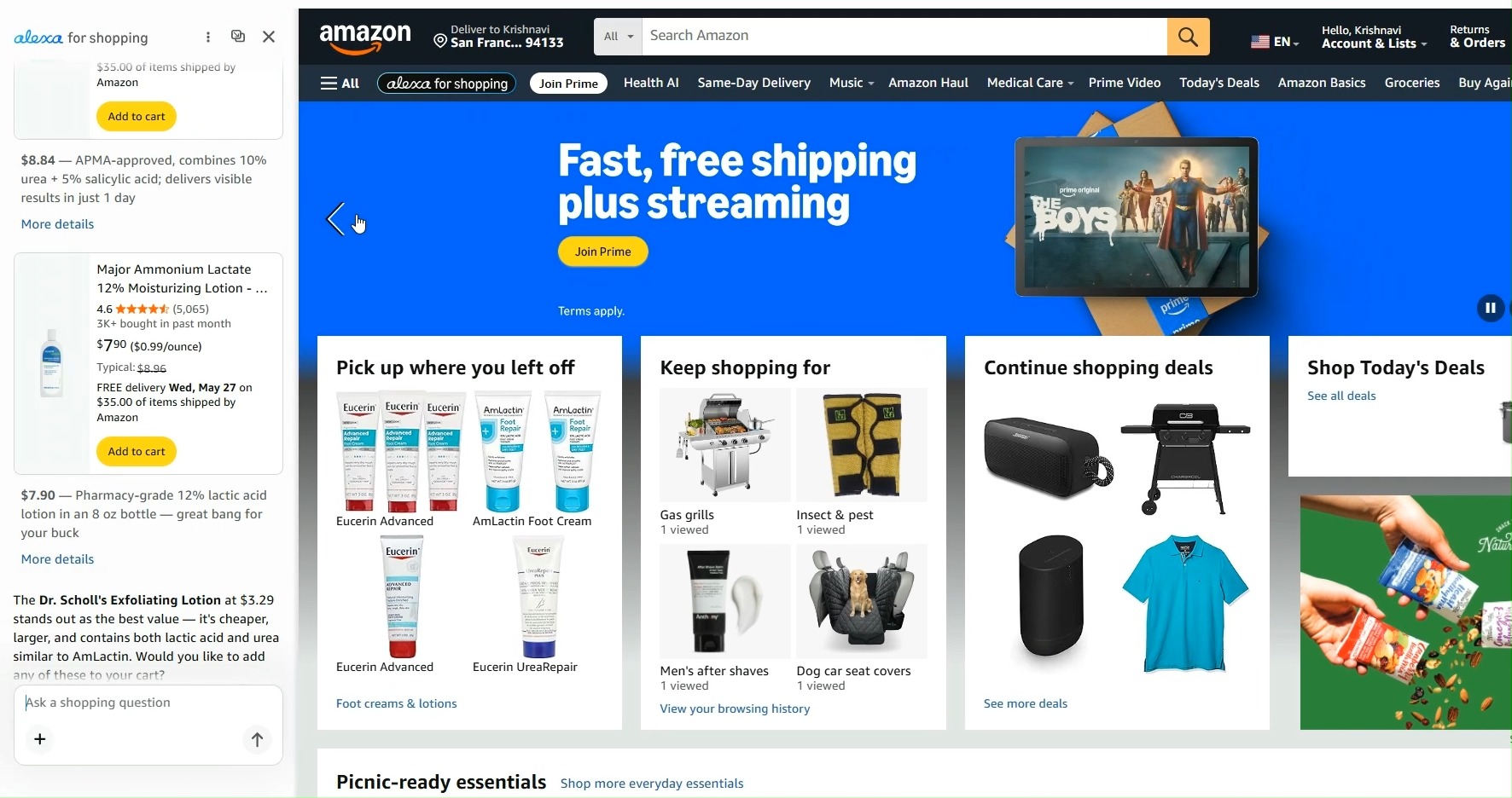 Amazon product page with Alexa for Shopping chat panel open