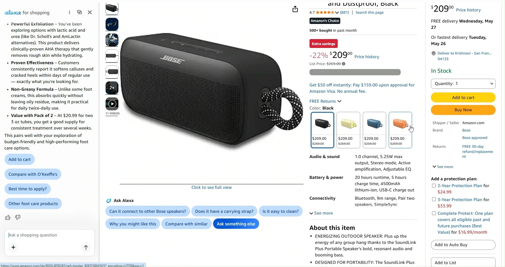Amazon product page with Alexa for Shopping chat panel open