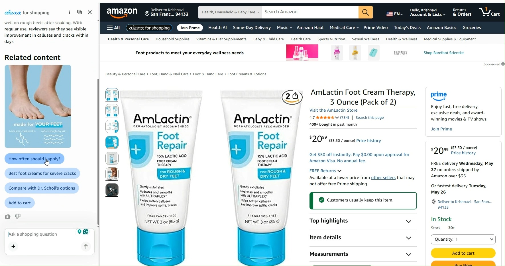 Amazon product page with Alexa for Shopping chat panel open